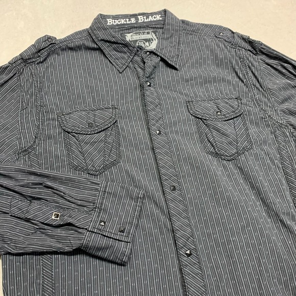 Buckle Black Label Mens XXL 2XL Fit Snap Button Up Long Sleeve Black Grey Shirt - Picture 1 of 11